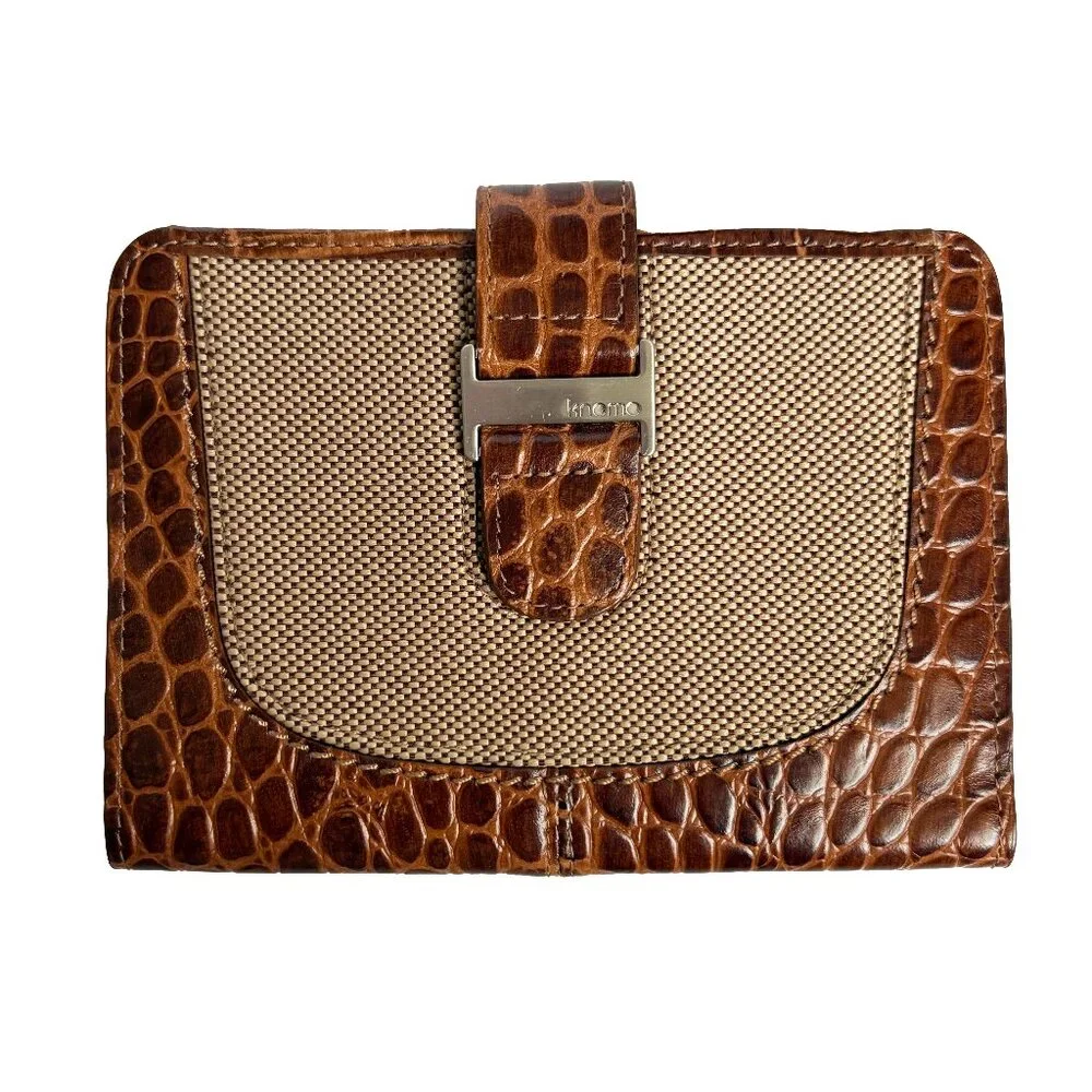 Knomo London Passport Cover Holder Cognac Croco Mix Leather NWT/NOS